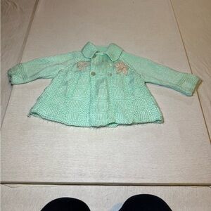 Mint Green Baby Cardigan with Floral Accents